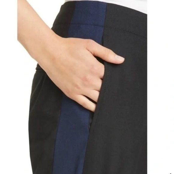 NWTs Club Monaco Wool Blend Tuxedo Black Pant with Blue Stripe - Picture 2 of 6